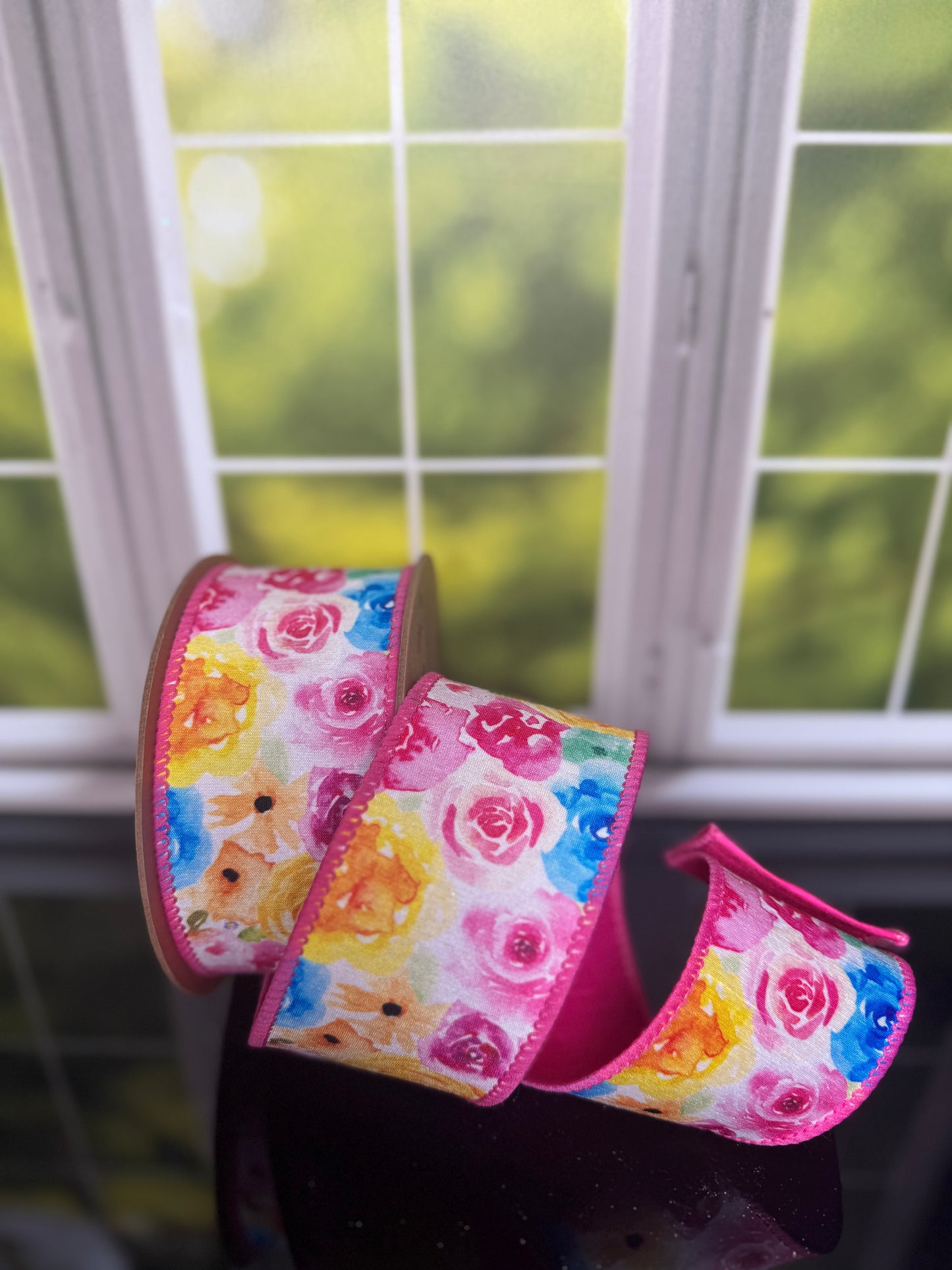 4" X 10 YRDS Bright Floral Wired Ribbon - Burlap and Bling Decor