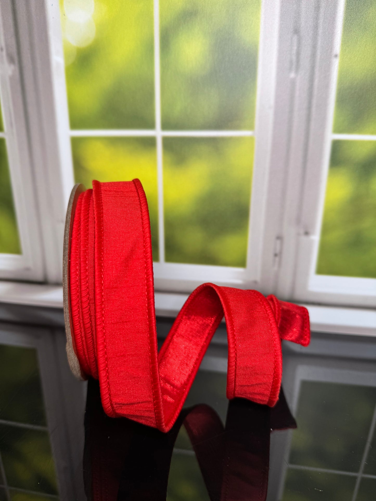 1" X 10YDS DUPIONI/RED W/METALLIC FUSED BACKING WIRED RIBBON WIRED RIBBON - Burlap and Bling Decor