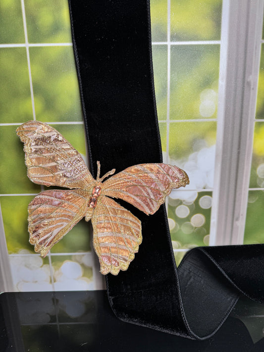 9.5“ METALLIC JACQUARD WAVE BUTTERFLY CLIP, GOLD MAUVE - Burlap and Bling Decor