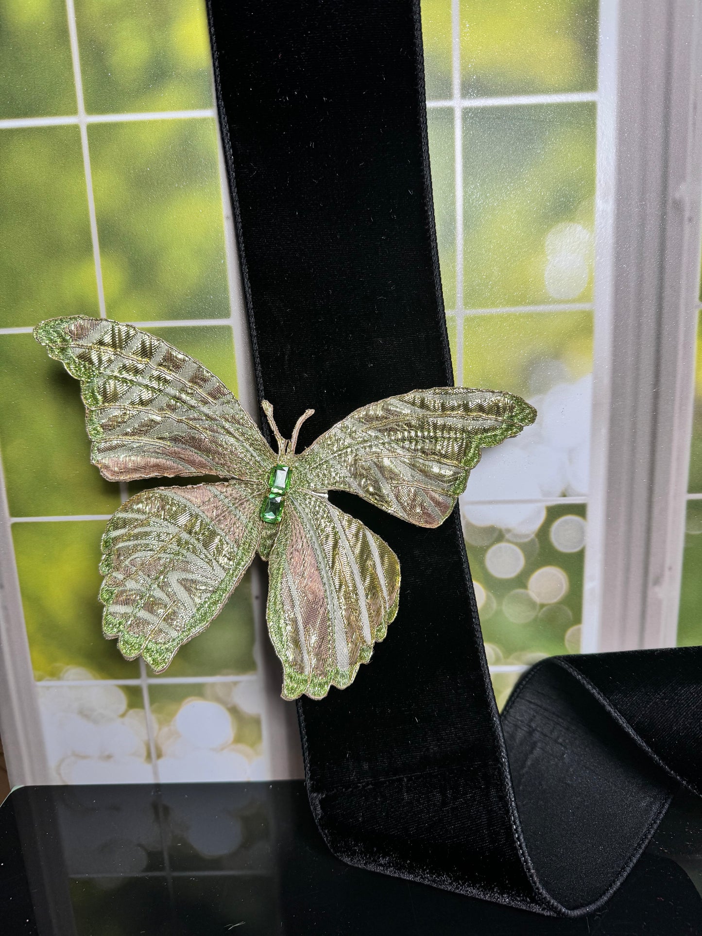 9.5” METALLIC JACQUARD WAVE BUTTERFLY CLIP, GOLD BROWN - Burlap and Bling Decor