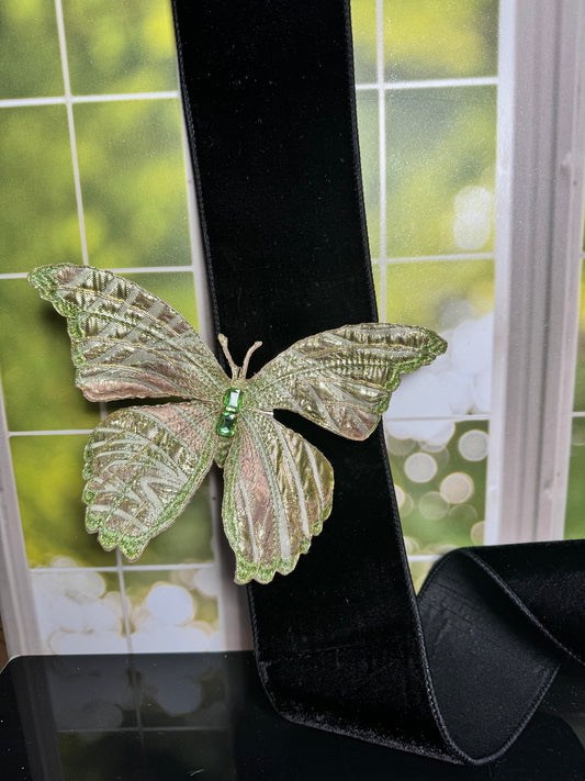 9.5” METALLIC JACQUARD WAVE BUTTERFLY CLIP, GOLD BROWN - Burlap and Bling Decor
