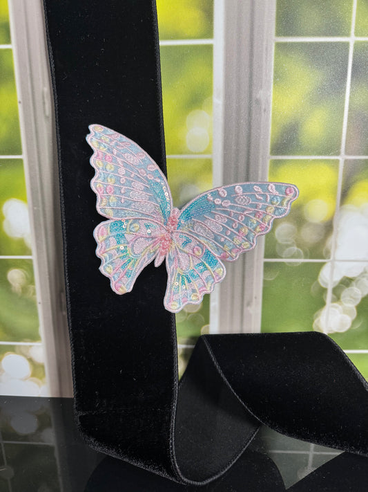 6“ EMBROIDERY PASTEL BUTTERFLY CLIP, BLUE - Burlap and Bling Decor