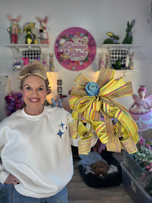 Yellow Fiesta Bow - Burlap and Bling Decor