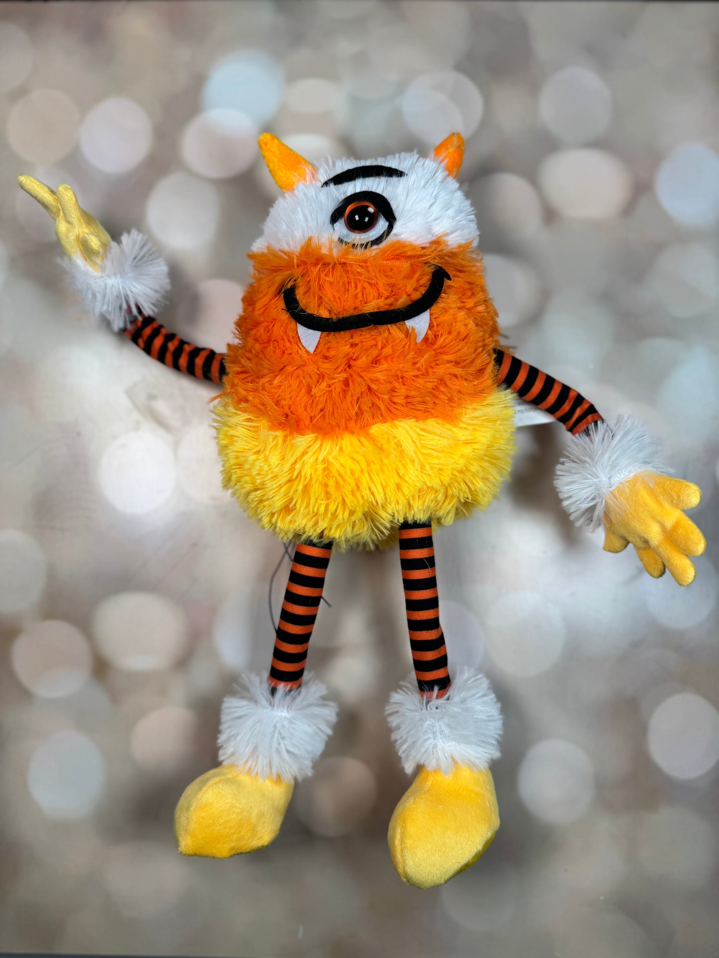 15.25"H PLUSH CANDY CORN MONSTER DECOR YELLOW/ORANGE/WHITE/BLACK - Burlap and Bling Decor