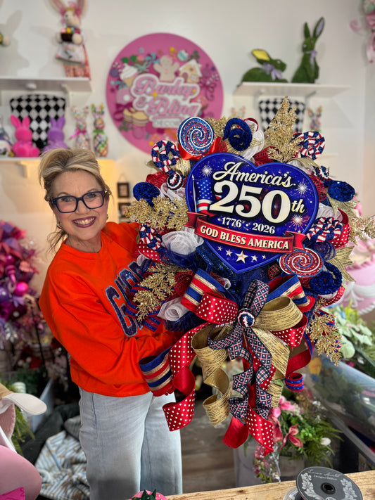 America's 250 Wreath - Burlap and Bling Decor