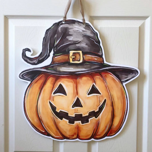 Jack-O'-Lantern Pumpkin Halloween Door Hanger - Burlap and Bling Decor