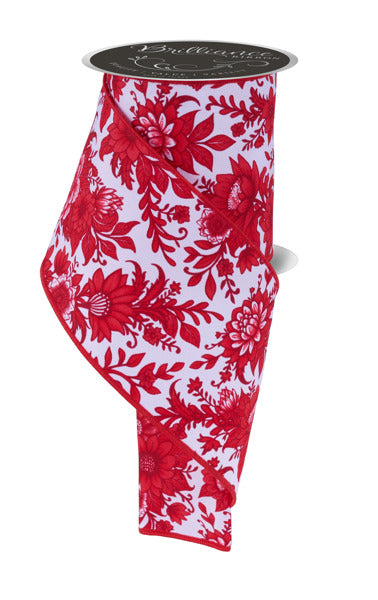 4"X10YD CHINOISERIE FLORALS WHITE/MULTI RED - Burlap and Bling Decor