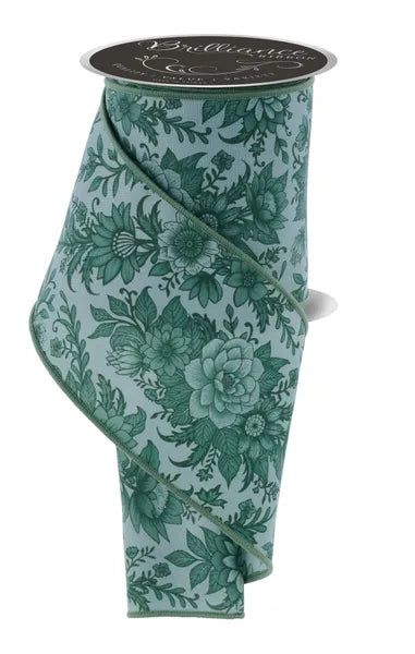 4"X10YD CHINOISERIE FLORALS SAGE/MULTI SAGE - Burlap and Bling Decor