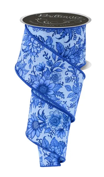 2.5"X10YD CHINOISERIE FLORALS PALE BLUE/MULTI BLUE - Burlap and Bling Decor