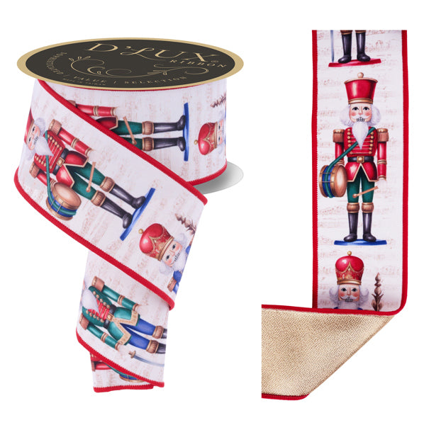 2.5"X10YD NUTCRACKER/FUSED IVORY/EMRLD/BLUE/RED - Burlap and Bling Decor