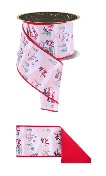 4"X10YD SNOWMEN SCENE/FUSED WHT/RED/GRN/NAT WIRED RIBBON - Burlap and Bling Decor