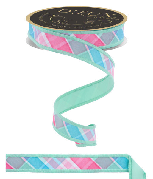 7/8"X10YD BOLD PLAID/FUSED LT TEAL/PINK/MINT - Burlap and Bling Decor