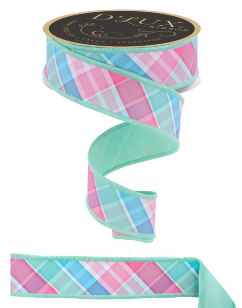 1.5"X10YD BOLD PLAID/FUSED LT TEAL/PINK/MINT