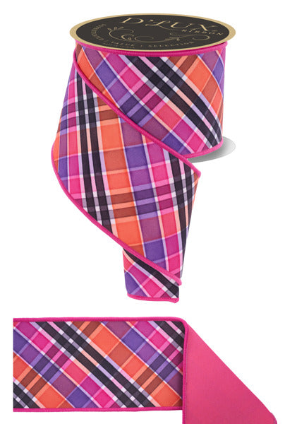 4"X10YD BOLD PLAID/FUSED PRPL/ORNG/BLK/HOT PINK