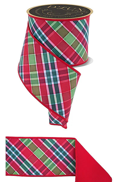 4"X10YD BOLD PLAID/FUSED RED/EMERALD/LIME WIRED RIBBON