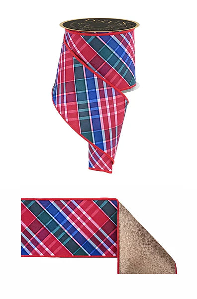 4"X10YD BOLD PLAID/FUSED RED/EMERALD/ROYAL BLUE WIRED RIBBON
