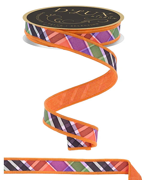 7/8"X10YD BOLD PLAID/FUSED LIME/PRPL/BLK/ORNG WIRED RIBBON