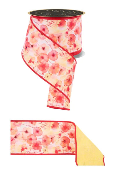 4"X10YDS WATERCOLOR FLORALS/FUSED WHT/YLLW/RED/ORNG WIRED RIBBON WIRED RIBBON - Burlap and Bling Decor