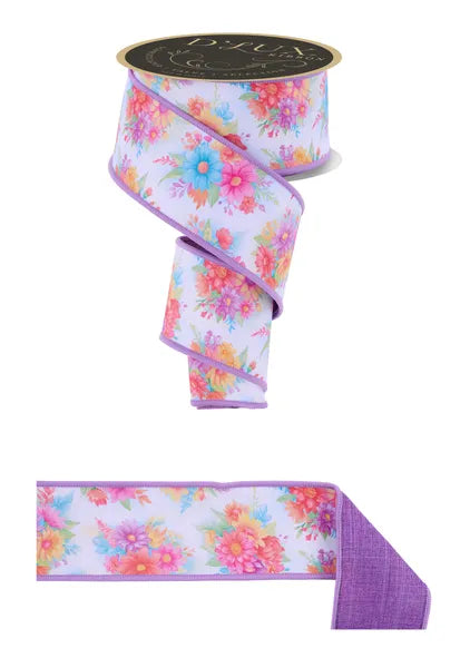 2.5"X10YD BRIGHT FLOWERS/FUSED WHITE/LAV/PINK/TURQ