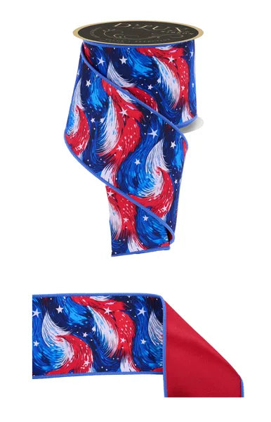 4"X10YDS PATRIOTIC STARS/STRIPS/FUSED WHITE/NAVY/RED WIRED RIBBON - Burlap and Bling Decor