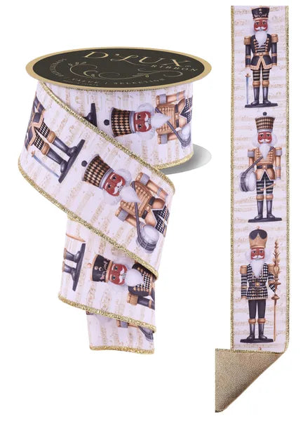 2.5"X10YD NUTCRACKER,FUSED WHITE,BLACK,GOLD- DARK TONE WIRED RIBBON