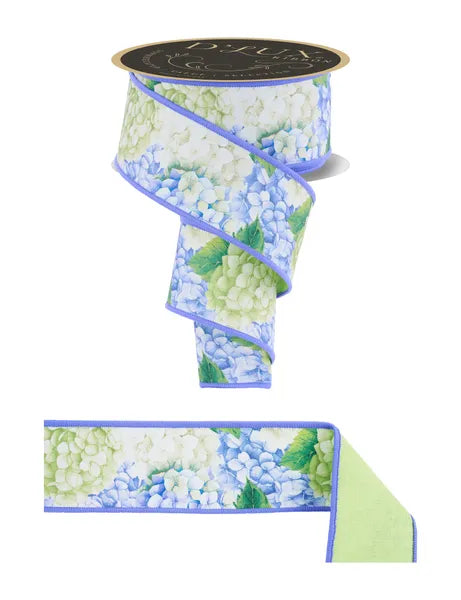 2.5"X10YD HYDRANGEA/FUSED IVY/BLUE/GREEN - Burlap and Bling Decor