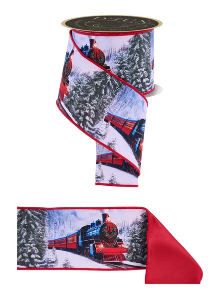 4"X10YD WINTER TRAIN WIRED RIBBON
