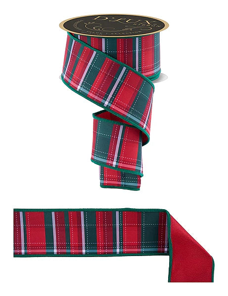 2.5"X10YD DASHED PLAID/FUSED WHITE/RED/EMERALD WIRED RIBBON