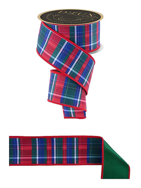 2.5"X10YD DASHED PLAID/FUSED WHITE/RED/EMRLD/BLUE