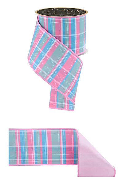 4"X10YD DASHED PLAID/FUSED WHITE/PINT/MINT WIRED RIBBON