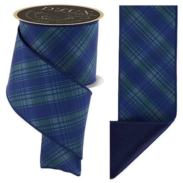 4"X10YD DIAGONAL PRINT PLAID/NAVY BLUE/EMERALD GREEN
