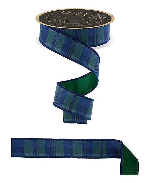 1.5"X10YD PLAID/NAVY BLUE/EMERALD GREEN