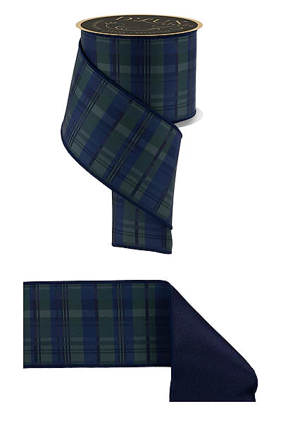 4"X10YD PLAID/NAVY BLUE/EMERALD GREEN