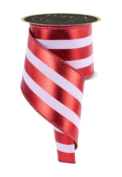 4"X10YD VERT FOIL STRIPE/FUSED- White/Red