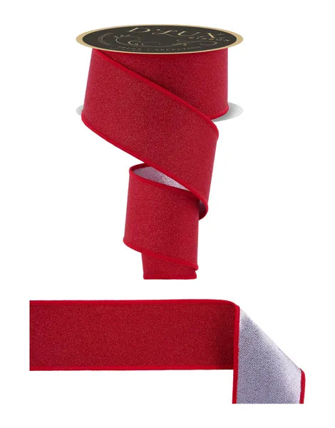 2.5"X10YDS FINE GLITTER/FUSED RED/SILVER WIRED RIBBON - Burlap and Bling Decor