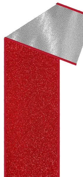 4"X10YDS FINE GLITTER/FUSED RED/SILVER WIRED RIBBON - Burlap and Bling Decor