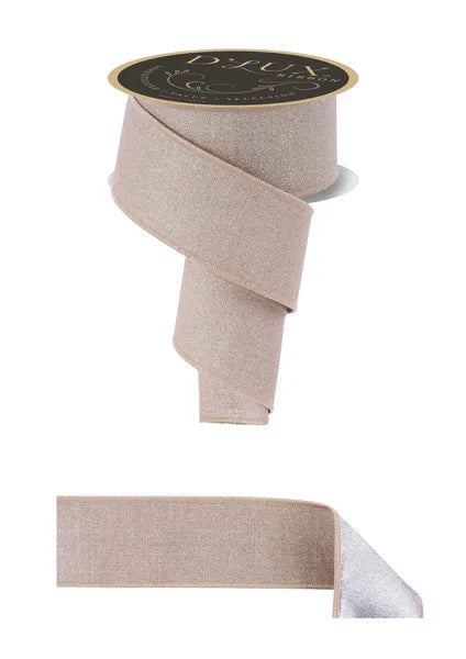 2.5"X10YDS FINE GLITTER/FUSED TAUPE/SILVER WIRED RIBBON - Burlap and Bling Decor