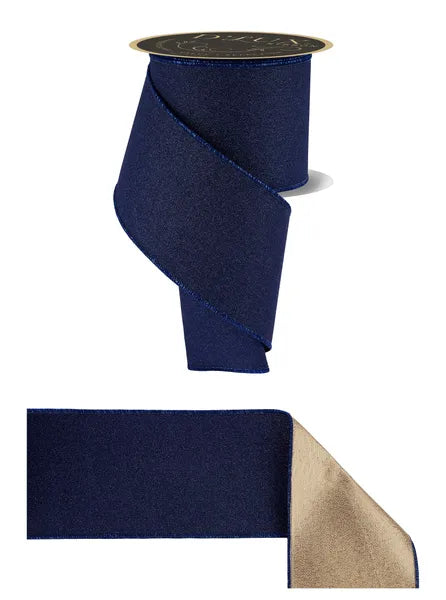 4"X10YD FINE GLITTER/FUSED NAVY BLUE/GOLD WIRED RIBBON - Burlap and Bling Decor