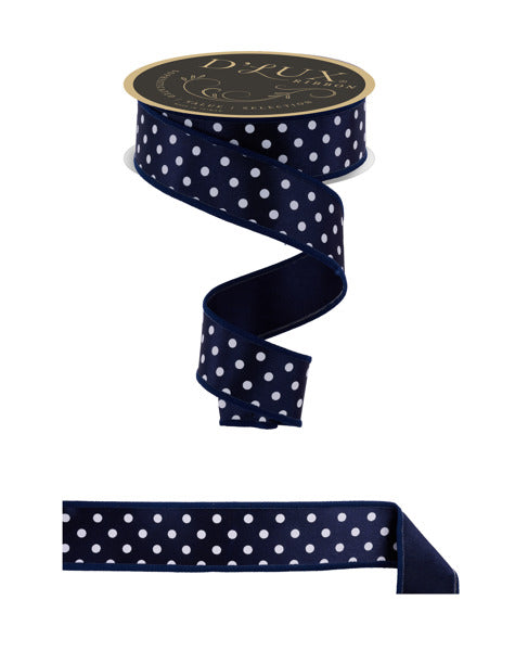 1.5"X10YD SMALL POLKA DOT/FUSED NAVY/WHITE - Burlap and Bling Decor