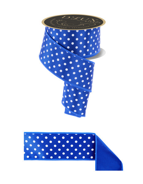 2.5"X10YD SMALL POLKA DOT/FUSED ROYAL BLUE/WHITE - Burlap and Bling Decor