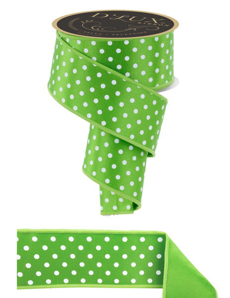 2.5"X10YD SMALL POLKA DOT/FUSED FRESH GREEN/WHITE - Burlap and Bling Decor