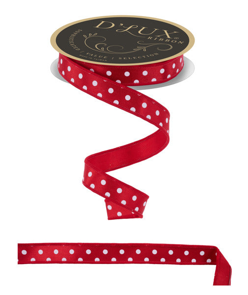 7/8"X10YD SMALL POLKA DOT/FUSED RED/WHITE - Burlap and Bling Decor