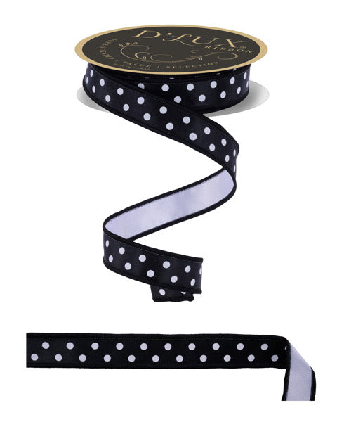 7/8"X10YD SMALL POLKA DOT/FUSED BLACK/WHITE WHITE BACK