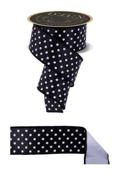 2.5"X10YD SMALL POLKA DOT/FUSED BLACK/WHITE WHITE BACK