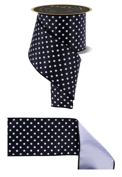 4"X10YD SMALL POLKA DOT/FUSED BLACK/WHITE WHITE BACK