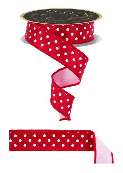 1.5"X10YD SMALL POLKA DOT/FUSED RED/WHITE/PINK - Burlap and Bling Decor