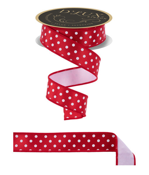 1.5"X10YD SMALL POLKA DOT/FUSED RED/WHITE WHITE BACK - Burlap and Bling Decor