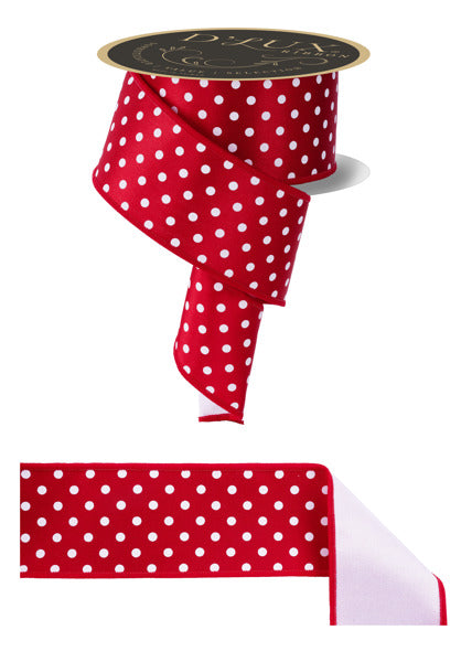 2.5"X10YD SMALL POLKA DOT/FUSED RED/WHITE WHITE BACK