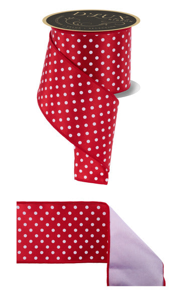 4"X10YD SMALL POLKA DOT/FUSED RED/WHITE WHITE BACK