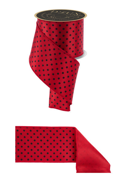 4"X10YD SMALL POLKA DOT/FUSED RED/BLACK - Burlap and Bling Decor